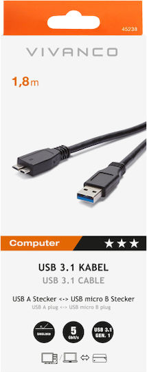 Vivanco Regular USB 3.0 to micro USB Cable Μαύρο 1.8m (45238)