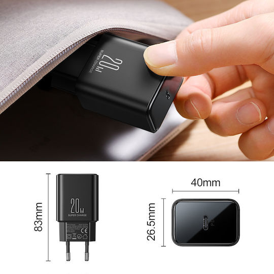 Joyroom Φορτιστής με Θύρα USB-C και Καλώδιο USB-C - Lightning 20W Power Delivery Μαύρος (JR-TCF06)