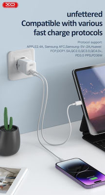 XO Ladegerät ohne Kabel GaN mit 2 USB-C Anschlüsse 35W Stromlieferung Weißs (CE07)