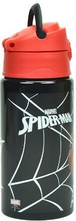 Gim Spiderman Black City Kids Water Bottle Spiderman Aluminium with Straw Black 500ml