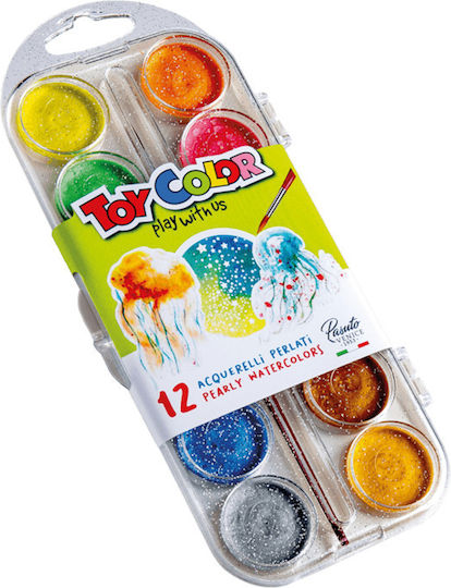 Toy Color Pearlescent Set of Watercolours Multicolored with Brush 12pcs