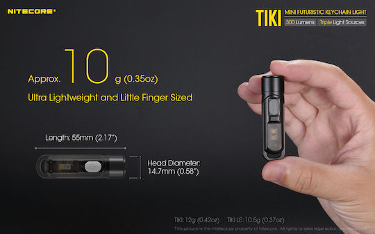 NiteCore Επαναφορτιζόμενος Φακός Μπρελόκ LED IP66 με Μέγιστη Φωτεινότητα 300lm TIKI