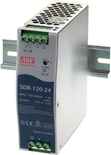Mean Well Τροφοδοτικό Ράγας SDR120-48 με Έξοδο 48V και Ισχύ 120W 2.5A