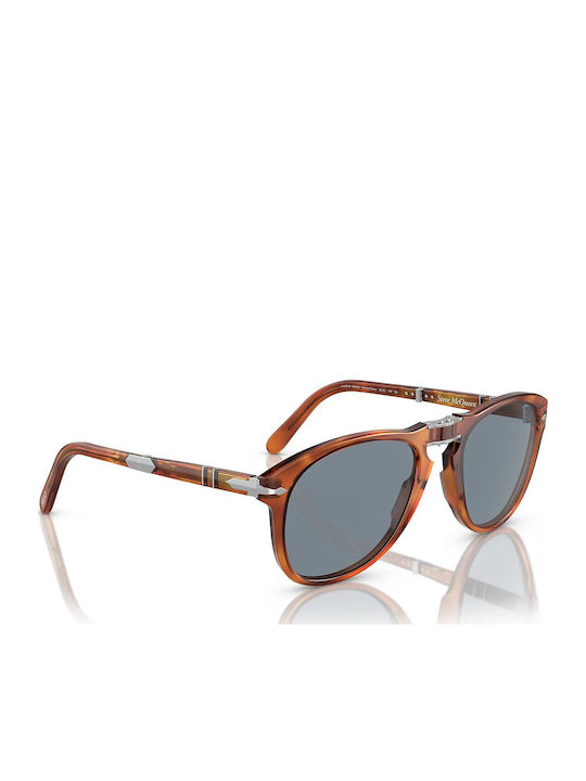 Persol Steve McQueen Мъжки Слънчеви Очила с Кафяв Костенурков Пластмасов Рамка и Сив Преливащ Поляризирани Стъкла PO0714SM 96/56