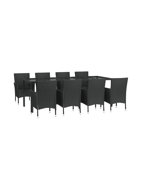 Outdoor Dining Set 9 Pieces Black with Pillows