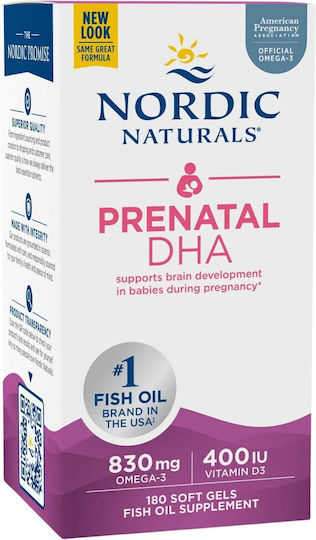 Nordic Naturals Prenatal DHA 830mg Omega 3 & 400iU D3 Рибено масло 830мг 180 софтджел