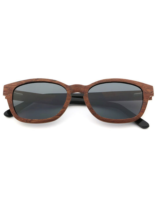 Daponte Unisex Γυαλιά Ηλίου με Καφέ Ξύλινο Σκελετό και Ροζ Polarized Φακό DAP438H#4