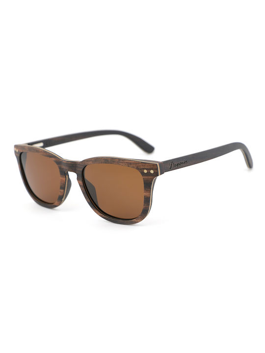 Daponte Unisex Sunglasses with Brown Wooden Frame and Brown Polarized Lens DAP041E#5