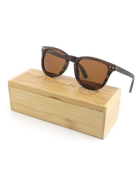 Daponte Unisex Sunglasses with Brown Wooden Frame and Brown Polarized Lens DAP041E#5