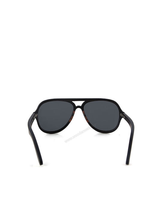 Daponte Unisex Sunglasses with Black Wooden Frame and Black Polarized Lens DAP005#4