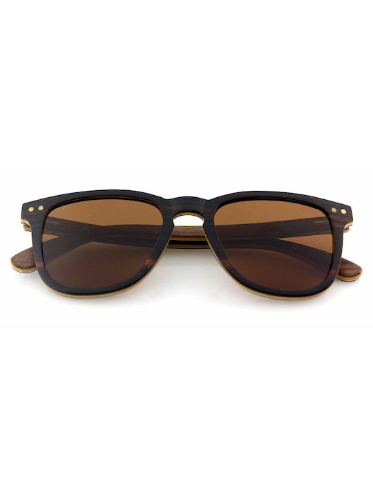 Daponte Unisex Sunglasses with Brown Wooden Frame and Brown Polarized Lens DAP041E#5