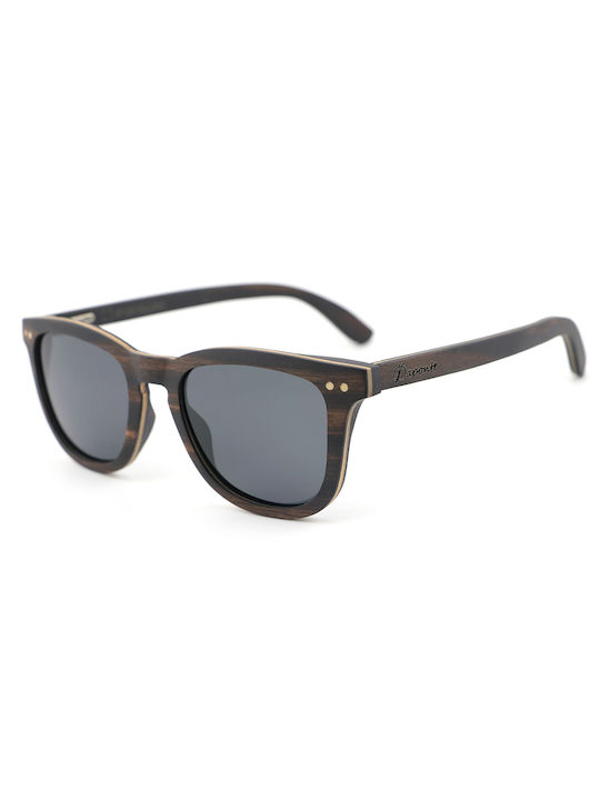 Daponte Unisex Sunglasses with Brown Wooden Frame and Gray Polarized Lens DAP041E#4