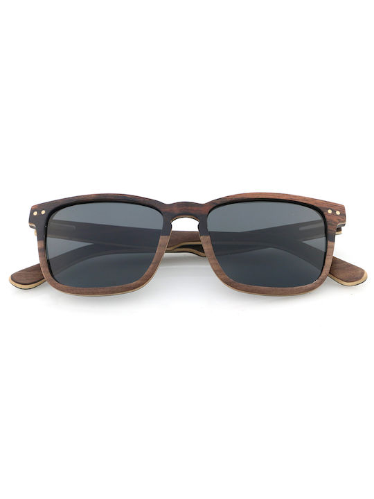Daponte Unisex Sunglasses with Brown Wooden Frame and Gray Polarized Lens DAP314EAW#4