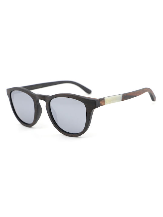 Daponte Unisex Sunglasses with Black Wooden Frame and Gray Polarized Lens DAP206E#6