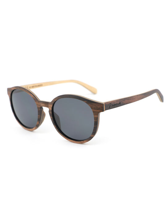 Daponte Unisex Sunglasses with Black Wooden Frame and Gray Polarized Lens DAP303E#4