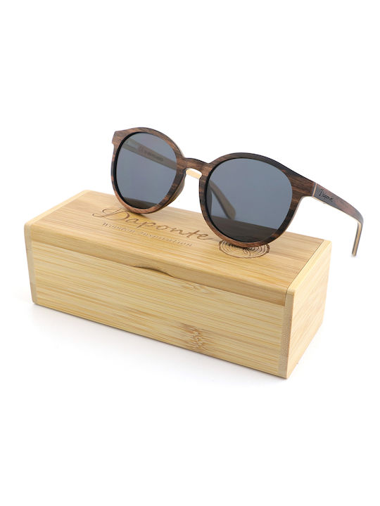 Daponte Unisex Sunglasses with Black Wooden Frame and Gray Polarized Lens DAP303E#4