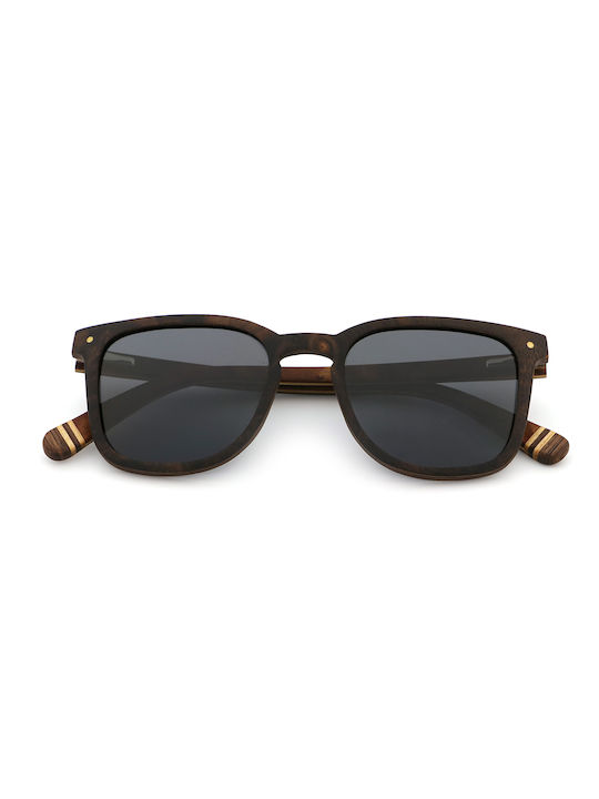 Daponte Unisex Sunglasses with Brown Wooden Frame and Gray Polarized Lens DAP134WB#4