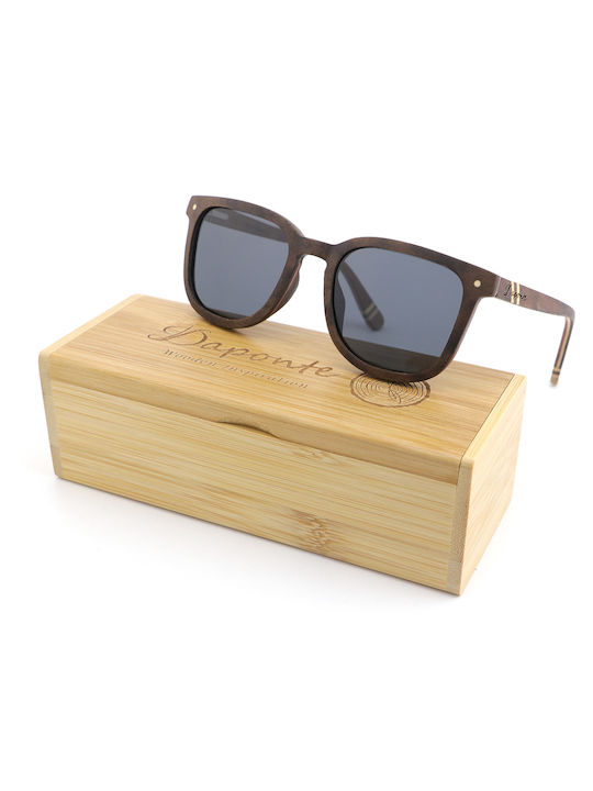 Daponte Unisex Sunglasses with Brown Wooden Frame and Gray Polarized Lens DAP134WB#4