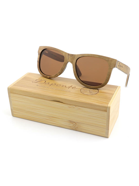 Daponte Unisex Sunglasses with Brown Wooden Frame and Brown Polarized Lens DAP003B#5