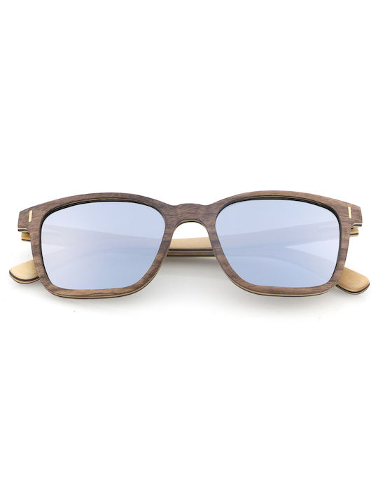 Daponte Unisex Sunglasses with Brown Wooden Frame and Gray Polarized Lens DAP298W#6