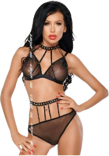 Me-Seduce Dotty 2 Pieces Set Sexy Σετ Εσωρούχων με Διαφάνεια Black 2τμχ