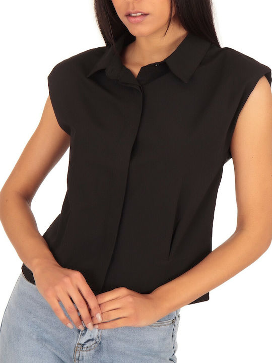 Silia D Women's Monochrome Sleeveless Shirt Black