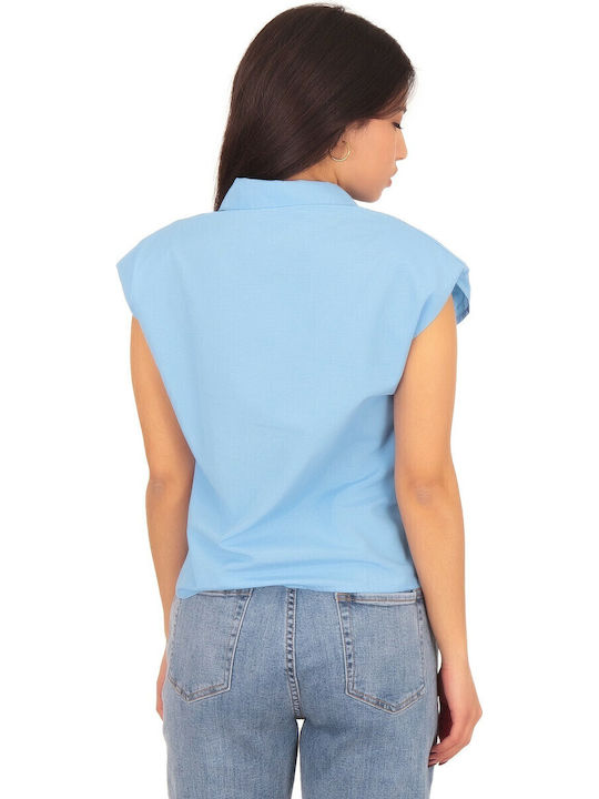 Women's Monochrome Short Sleeve Shirt Light Blue