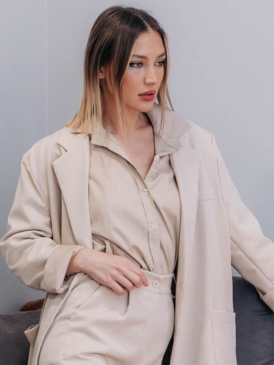 Women's Monochrome Long Sleeve Shirt Beige