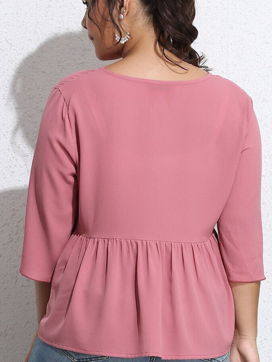 Fullah Sugah Damen Bluse mit 3/4 Ärmel & V-Ausschnitt Rosa