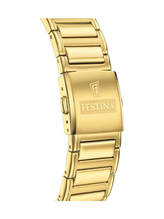 Festina Ανδρικό Ρολόι 38mm Χρονογράφος Μπαταρίας με Χρυσό Μεταλλικό Μπρασελέ