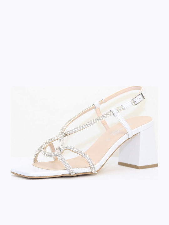 635-09X Leather Sandals with Strass White