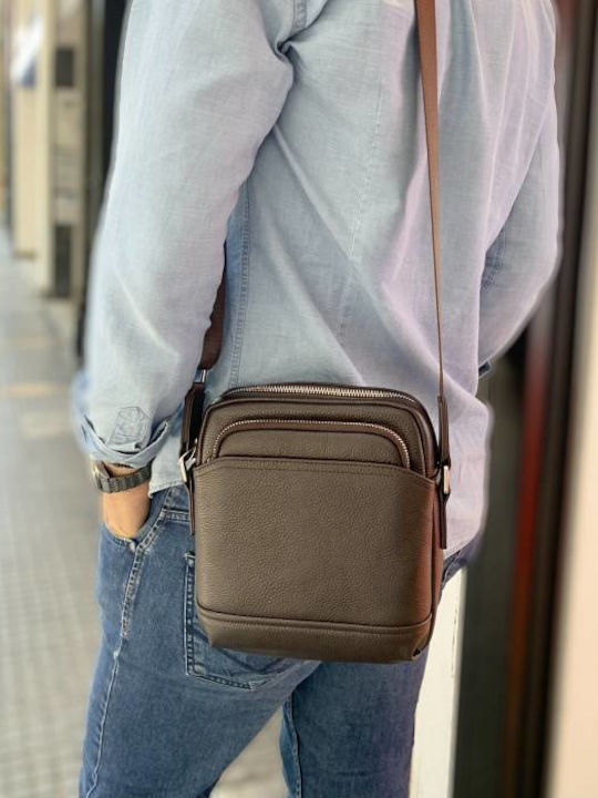Leder Herrentasche Schulter / Crossbody Schwarz