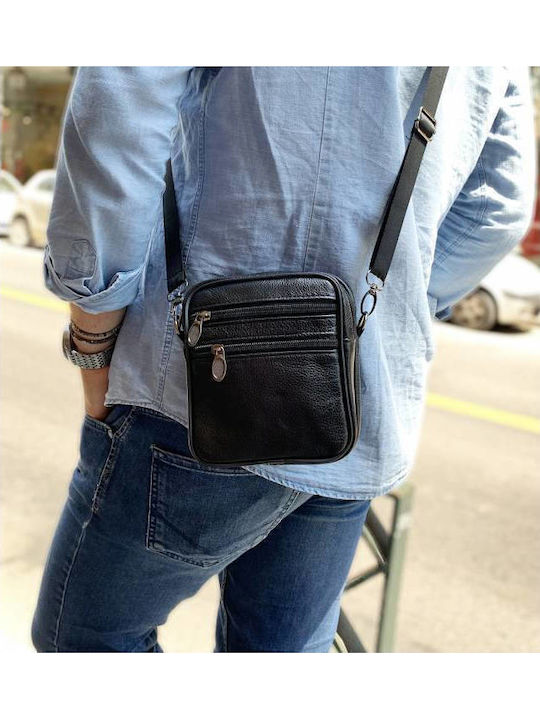 Leder Herrentasche Schulter / Crossbody Schwarz