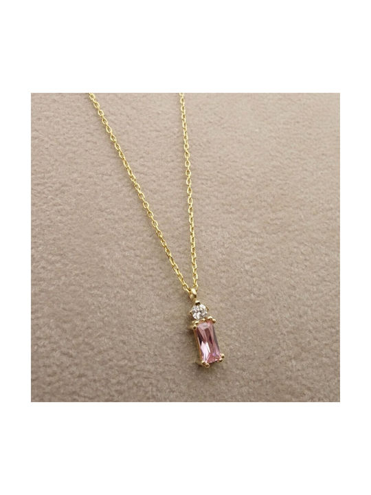 Women's gold necklace with pink stone XRNE366K 18 Carat Stones:With cubic zirconia