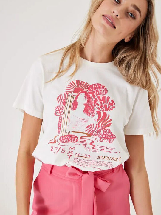 T-shirt γυναικείο με στρογγυλή λαιμόκοψη Garcia Jeans (D30210-53-OFF-WHITE)