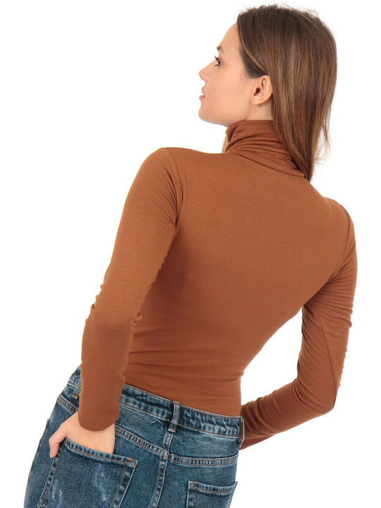 Long Sleeve Turtleneck Bodysuit Brown