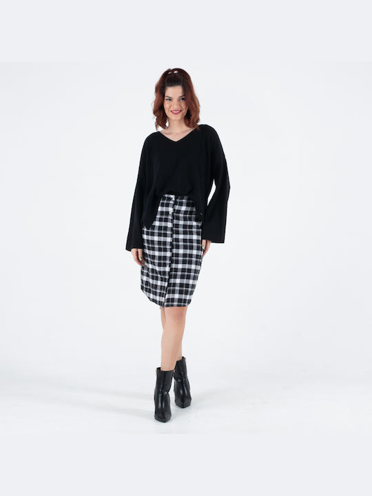 Fullah Sugah High Waist Midi Skirt Checked in Black color