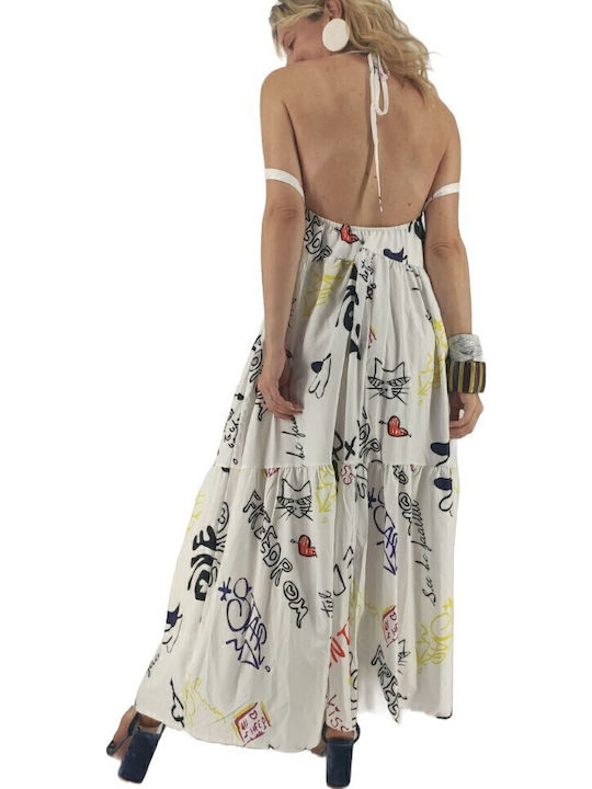Summer Maxi Dress with Ruffles White