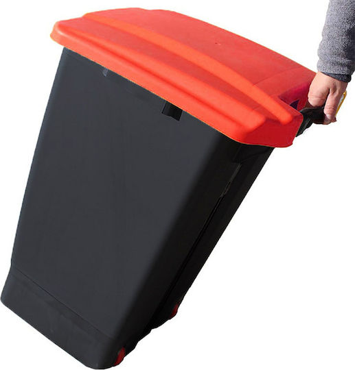 UP202 Plastic Wheeled Waste Bin 70lt 44x52x73cm with Pedal Red