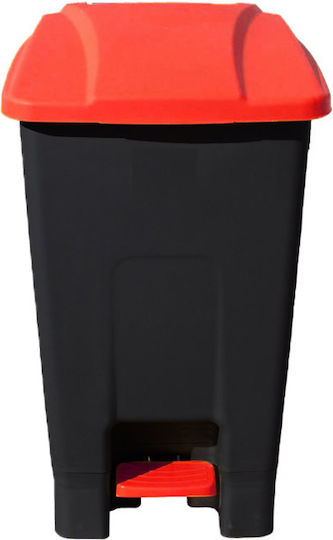 UP202 Plastic Wheeled Waste Bin 70lt 44x52x73cm with Pedal Red