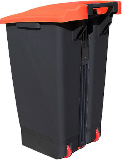 UP202 Plastic Wheeled Waste Bin 70lt 44x52x73cm with Pedal Red