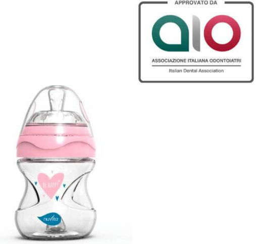 Nuvita Glas Babyflasche 6013 Gegen Koliken mit Silikon Sauger für 0+ Monate Rosa Rosa 140ml