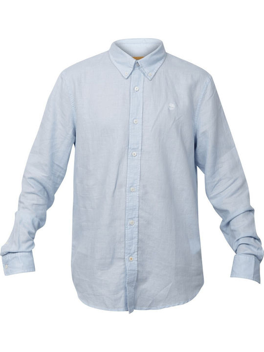 Long-sleeved Linen Shirt Light Blue