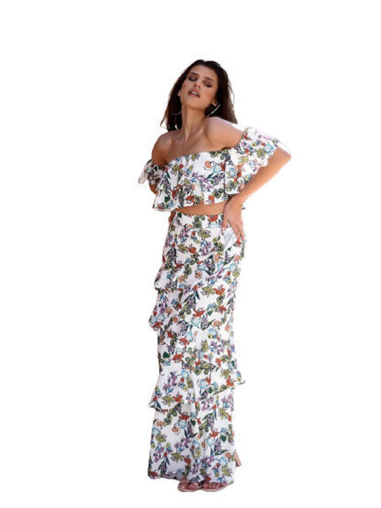 Κοντομάνικη Γυναικεία Μπλούζα Off-Shoulder Floral Πολύχρωμη