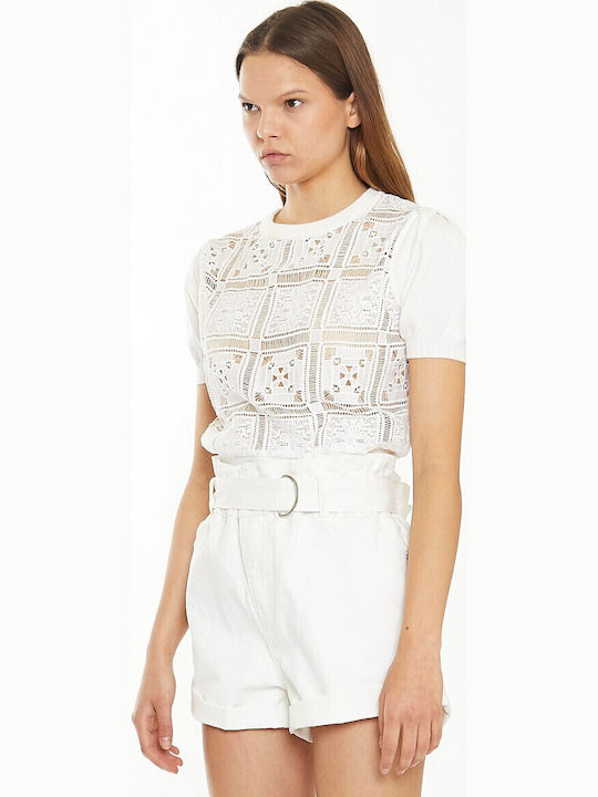 Women's Summer Blouse Short Sleeve White