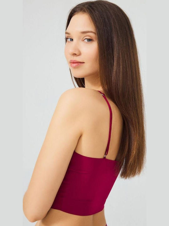 Christina Women's Summer Crop Top with Straps Burgundy