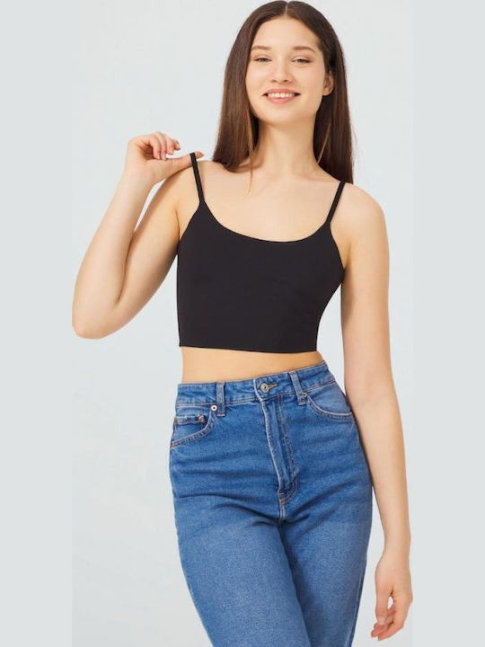 Christina Women's Summer Crop Top with Straps Black