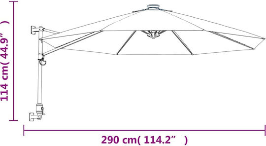 Wall Mounted Circular Aluminum Parasol Light Blue Φ2.9xY1.14m