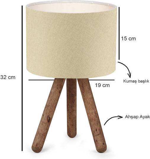 Opviq Wood Table Lamp for Socket E27 with Beige Shade and Base
