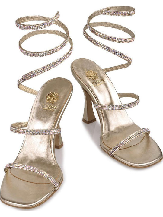 Leather Sandals with Strass Gold